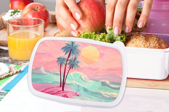 Lunch Box Wit - Lunch Box Palmiers - Vagues - Mer - Lunch Box 18x12x6 cm - Lunch Box Pain - Boîtes à pain pour Enfants et Adultes