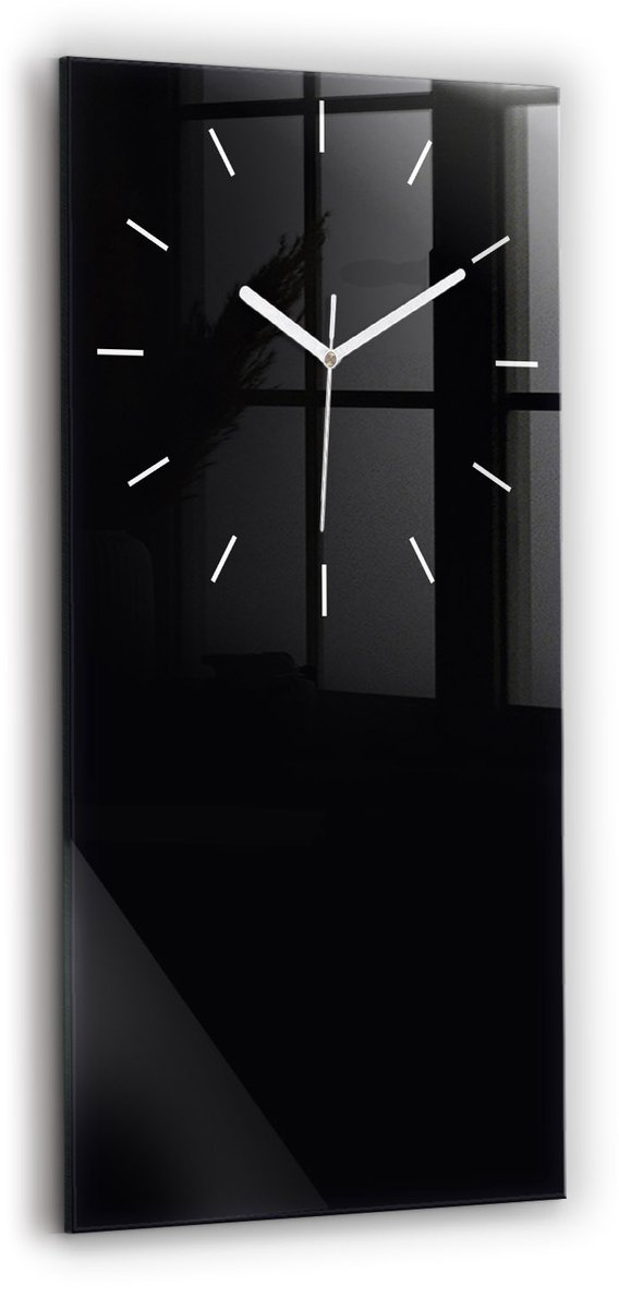 Wallfluent Wandklok - Zwart Rechthoekige Glas Klok - 30 cm x 60 cm - Zwart Wandklok - Witte Handen - Wandklok Zonder Cijfers - Stille Wandklok Slaapkamer - Rechthoekige Glazen Wandklok - Scandinavisch Wandklok - Glazen Klok Rechthoekige