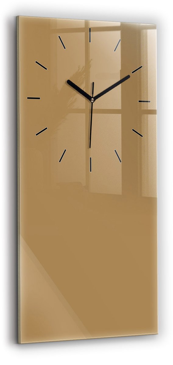 Wallfluent Wandklok - Beige Rechthoekige Glas Klok - 30 cm x 60 cm - Beige Wandklok - Zwarte Handen - Wandklok Zonder Cijfers - Wandklok voor in de Keuken - Rechthoekige Glazen Wandklok - Scandinavisch Wandklok - Glazen Klok Rechthoekige