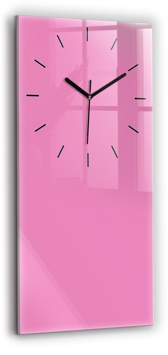 Wallfluent Wandklok - Roze Glazen Klok Rechthoekige - 30 cm x 60 cm - Roze Wandklok - Zwarte Handen - Wandklok Zonder Cijfers - Wandklok voor in de Keuken - Rechthoekige Glas Klok - Industrieel Wandklok - Rechthoekige Glazen Wandklok