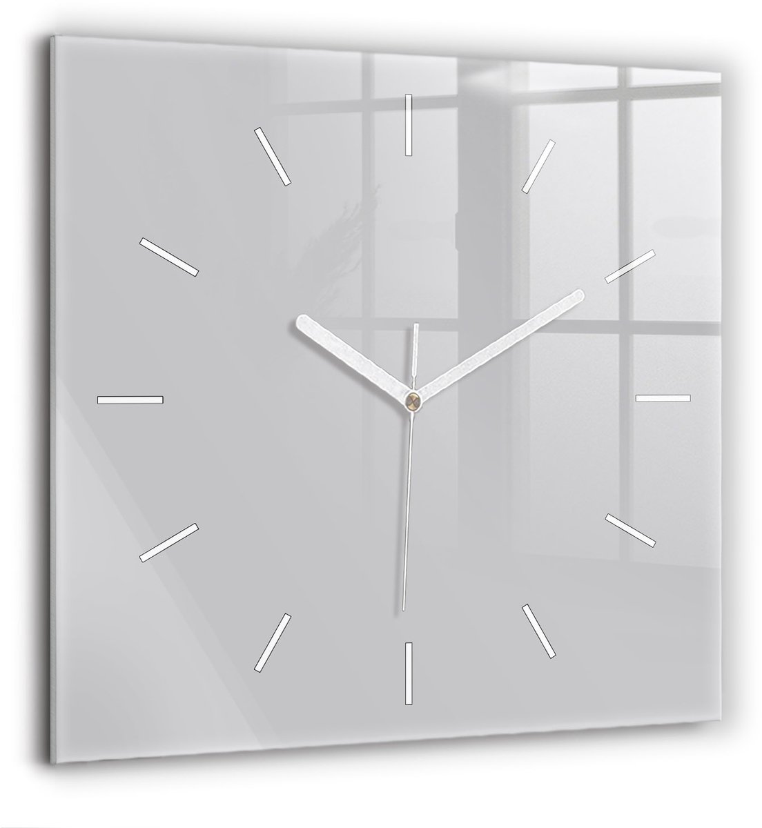 Wallfluent Wandklok - Lichtgrijs Vierkante Glazen Klok - 60 cm x 60 cm - Lichtgrijs Wandklok - Witte Handen - Wandklok Zonder Cijfers - Kinder Wandklok Glas - Vierkante Glazen Wandklok - Industrieel Wandklok - Vierkante Glas Klok