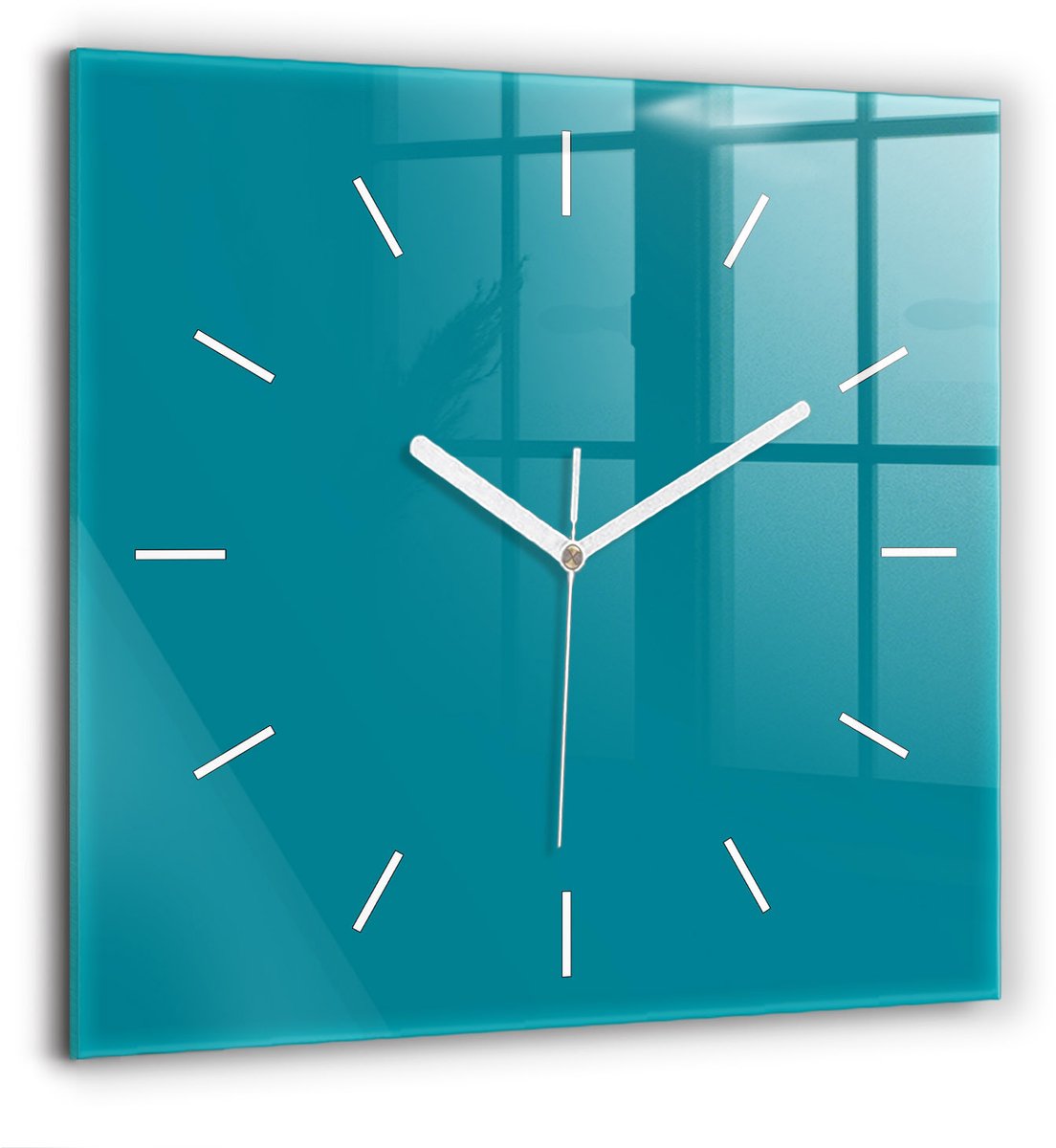 Wallfluent Wandklok - Maritiem Vierkante Glazen Wandklok - 60 cm x 60 cm - Maritiem Wandklok - Witte Handen - Wandklok Zonder Cijfers - Kinder Wandklok Glas - Vierkante Glas Klok - Scandinavisch Wandklok - Vierkante Glazen Klok