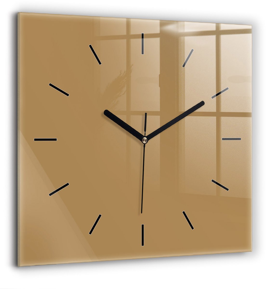Wallfluent Wandklok - Beige Vierkante Glazen Wandklok - 60 cm x 60 cm - Beige Wandklok - Zwarte Handen - Wandklok Zonder Cijfers - Wandklok voor in de Keuken - Vierkante Glas Klok - Scandinavisch Wandklok - Vierkante Glazen Klok