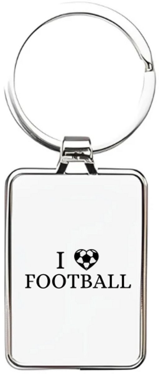Hacebo® - I love football sleutelhanger rechthoekig - Voetbal - voetballers - sleutelhangers - sport - atleten - kado - cadeau - rechthoekige sleutelhanger - 3 x 7.8 CM
