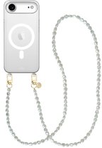 xoxo Wildhearts magnetisch hoesje geschikt voor iPhone 17 Air MagSafe - Pearlfection - Transparant telefoonhoesje met koord - Telefoonkoord met parels - Parelketting - Lang koord