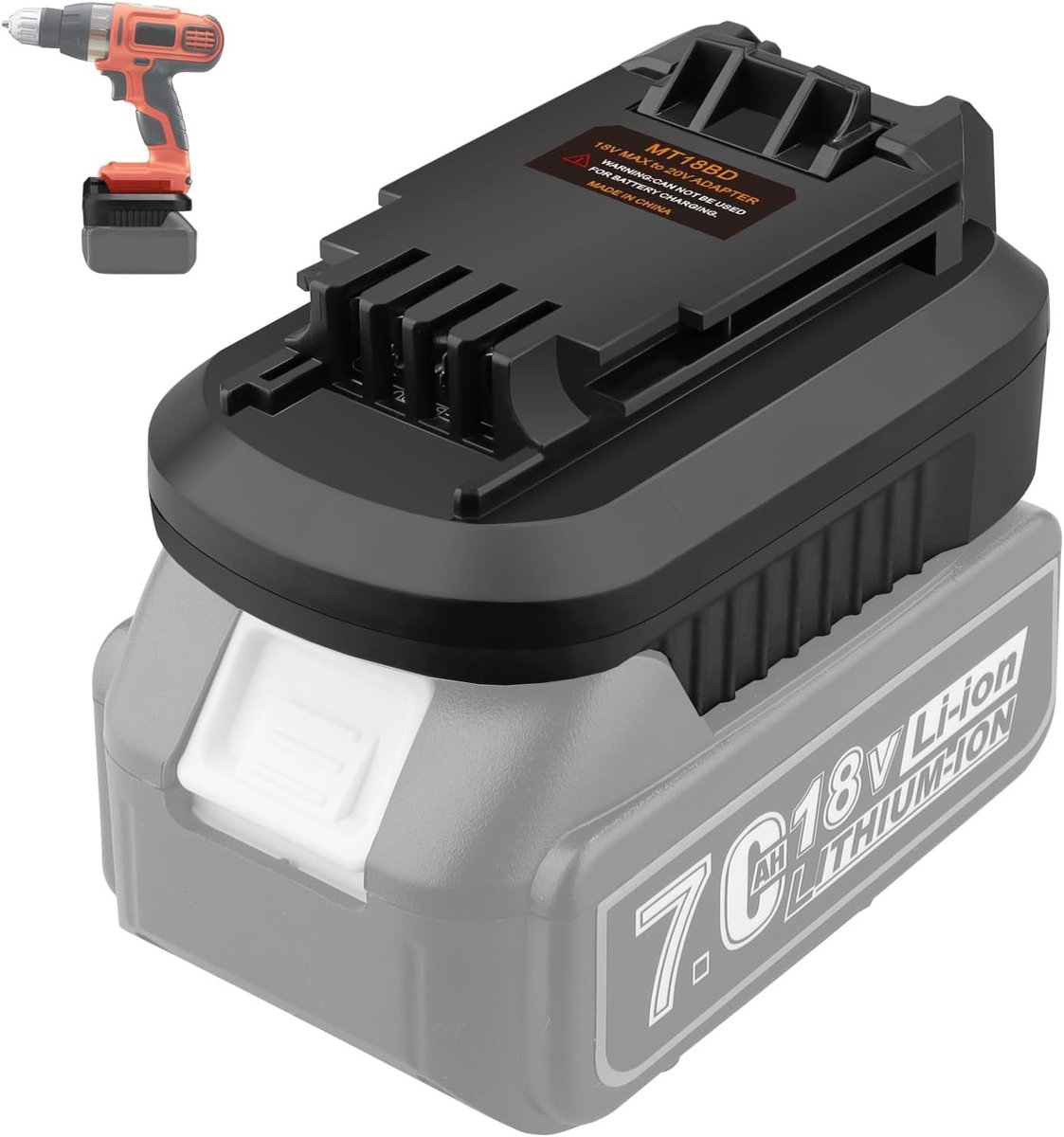 Black & Decker 20V snoerloze gereedschapsadapter voor Makita 18V Li-ion-accu's, compatibel met Black & Decker 20V snoerloze elektrische gereedschappen (alleen adapter)