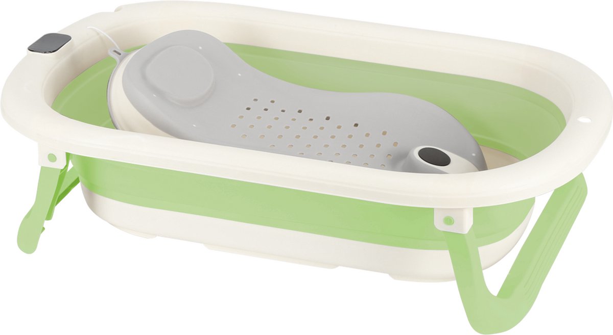 PIPIPOXER Opvouwbaar babybadje met digitale thermometer en badzitje geschikt voor baby's van 0 tot 36 maanden Groen