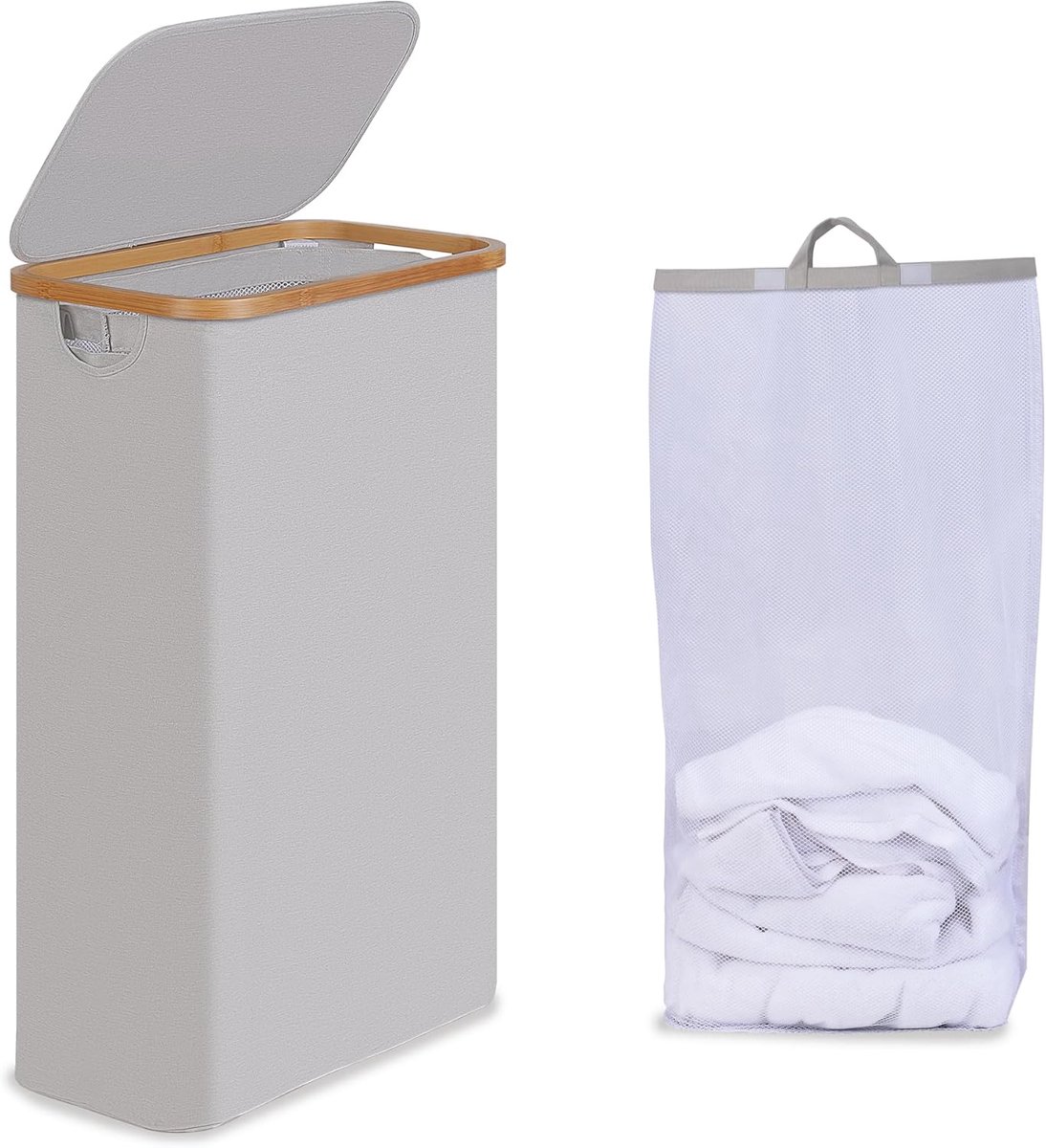 Slanke wasmand met deksel en afneembare tas voor smalle ruimtes - 75L