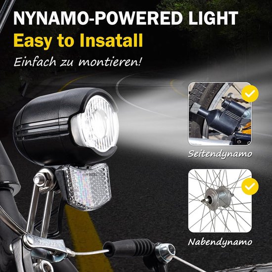 Fietskoplamp 30 LUX LED met StVZO goedkeuring - Dynamo Aangedreven Verlichting voor Fietsen — afbeelding 2