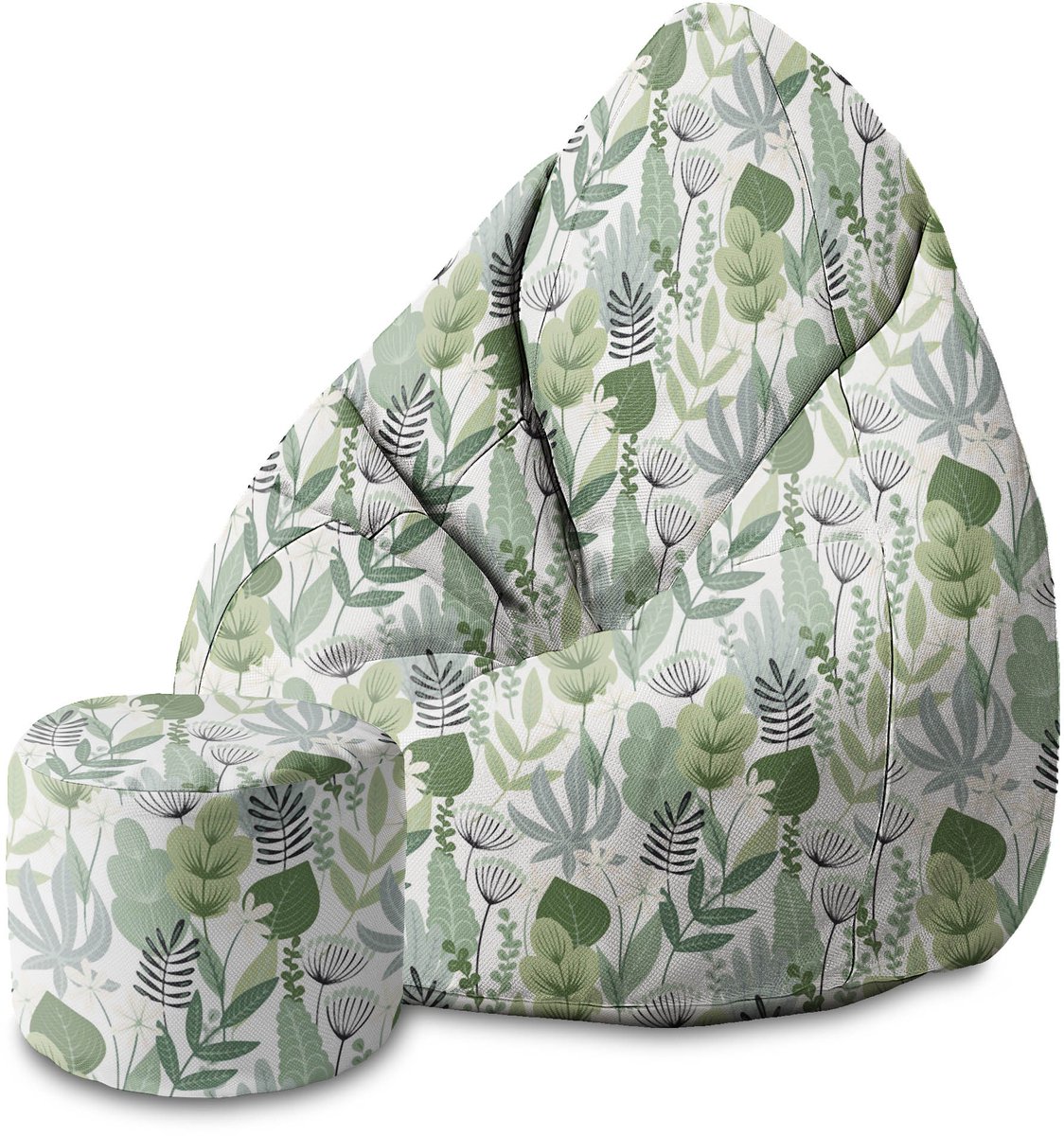 DreamRoots Velvet Zitzak voor Volwassenen – Luxe Beanbag met Voetsteun en Afneembare Hoes – Inclusief Vulling – 80x80x120 cm - Flowers and Grass