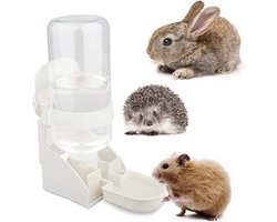 Vitdipy - Staande waterfles - Hangende drinkfles - 500 ml - Voor kleine dieren - Automatische waterfles - Voor knaagdieren, konijnen, hamsters, cavia's en chinchilla's - Wit