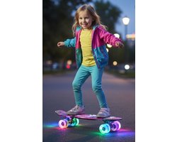 Sajan - Skateboard - LED - Penny board - Camouflage Paars - 22.5 inch - 56cm - Skateboard met Verlichting