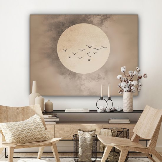 Peinture sur toile 120x90 cm - Décoration murale Vogel - Beige - Japandi - Décoration murale murale salon - Décoration chambre - Accessoires de chambre - Peintures sur toile