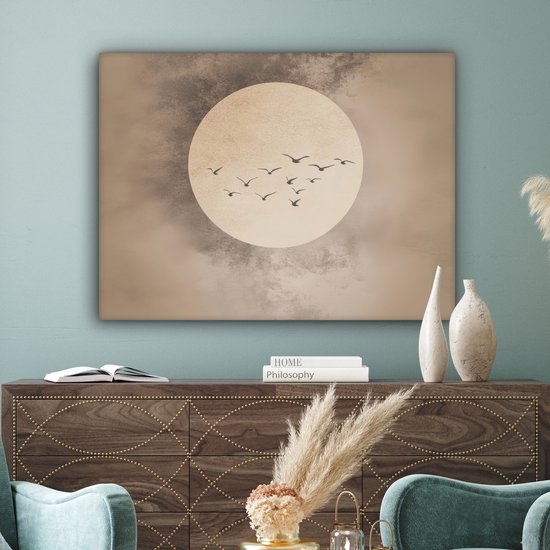Peinture sur toile 120x90 cm - Décoration murale Vogel - Beige - Japandi - Décoration murale murale salon - Décoration chambre - Accessoires de chambre - Peintures sur toile