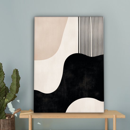 Canvas schilderij 60x80 cm - Exclusieve wanddecoratie Abstract - Japandi - Beige - Modern - Muurdecoratie woonkamer - Slaapkamer decoratie - Kamer accessoires - Schilderijen op canvas