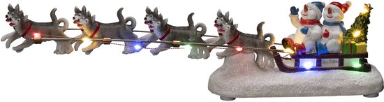Konstsmide Kerstman in slee beeldje - met verlichting - 37,5 x 8,5 x 6,5 cm - kerstdorp figuur - kerstbeeldje