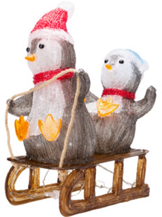 Figurine Éclairage de Noël - Pingouin - H48 cm - 90 LED - à piles - pour l'extérieur