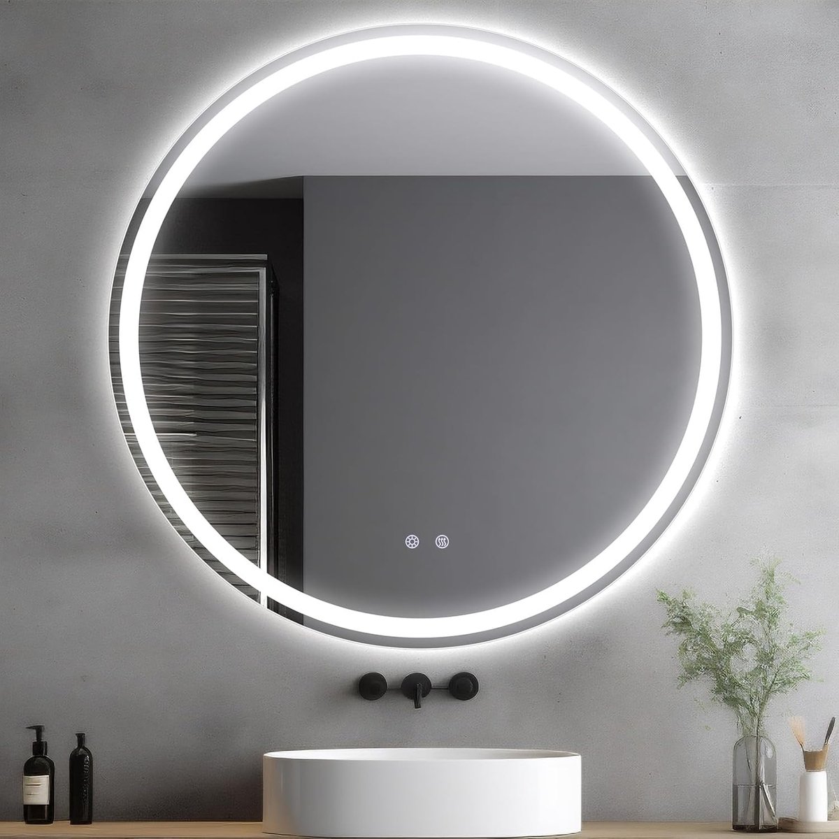 Ronde badkamerspiegel met verlichting 80 cm, dimbaar met 3 lichtkleuren, wandspiegel met aanraakschakelaar en anti-condens functie