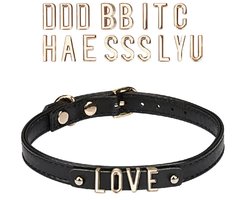 Liebe Seele - Lederen DIY Collar Met Verwisselbare Gouden Letters - Zwart