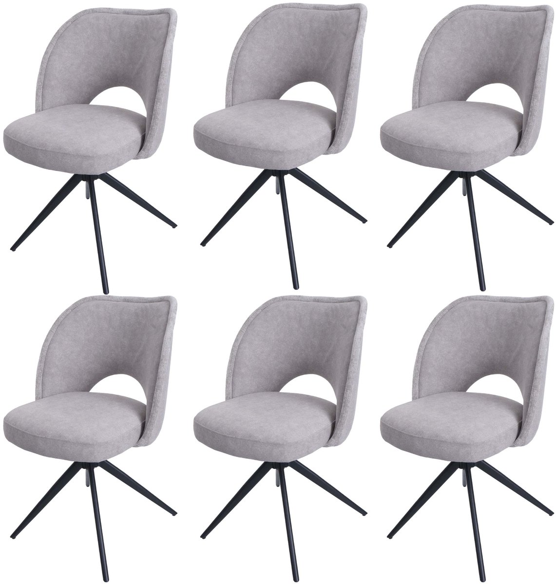 Set van 6 eetkamerstoelen MCW-N72, gestoffeerde keukenstoel, draaibaar met Auto-Return, stof/textiel (420 g/m²) ~ lichtgrijs