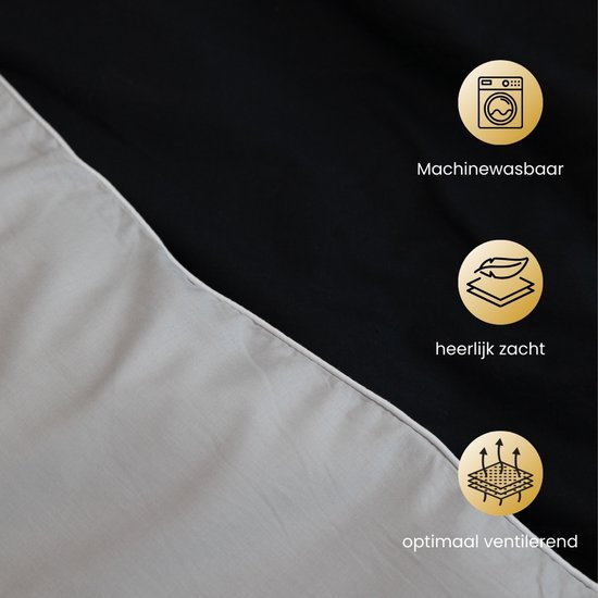 Superieur Dekbedovertrek Twin Face – Zwart / Lichtgrijs - 100% Katoen - 240x200/220cm Lits-Jumeaux – Stoere lichtgijze met zwart dekbedset – adembenemend in uitstraling – optimaal ventilerend en ademend — afbeelding 4