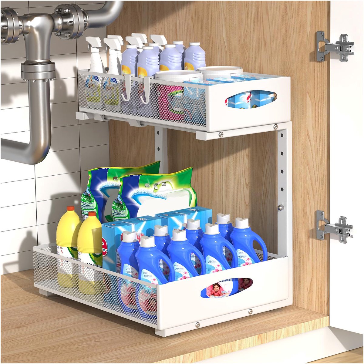 Ibenzoa® Uittrekbare wastafelorganizer met twee niveaus voor efficiënte opbergruimte