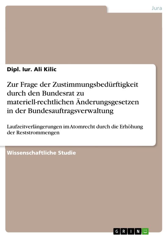Zur Frage der Zustimmungsbedürftigkeit durch den Bundesrat  ... - cover