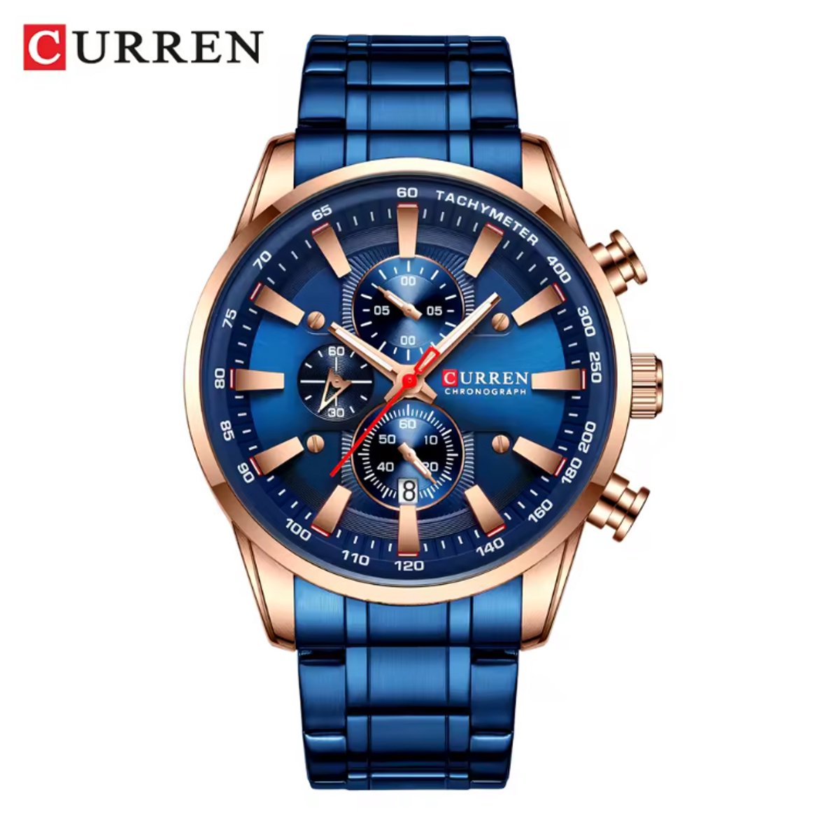 CURREN Horloge 8351 - Bronskleurig-Blauw - Heren - Quartz - Kalender - Stalen Band - Waterbestendig en Opvallend