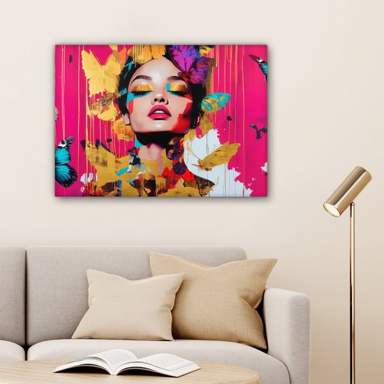 Tableau sur toile 80x60 cm - Décoration murale exclusive Femme - Abstrait - Coloré - Décoration murale salon - Décoration chambre - Accessoires chambre - Peintures sur toile