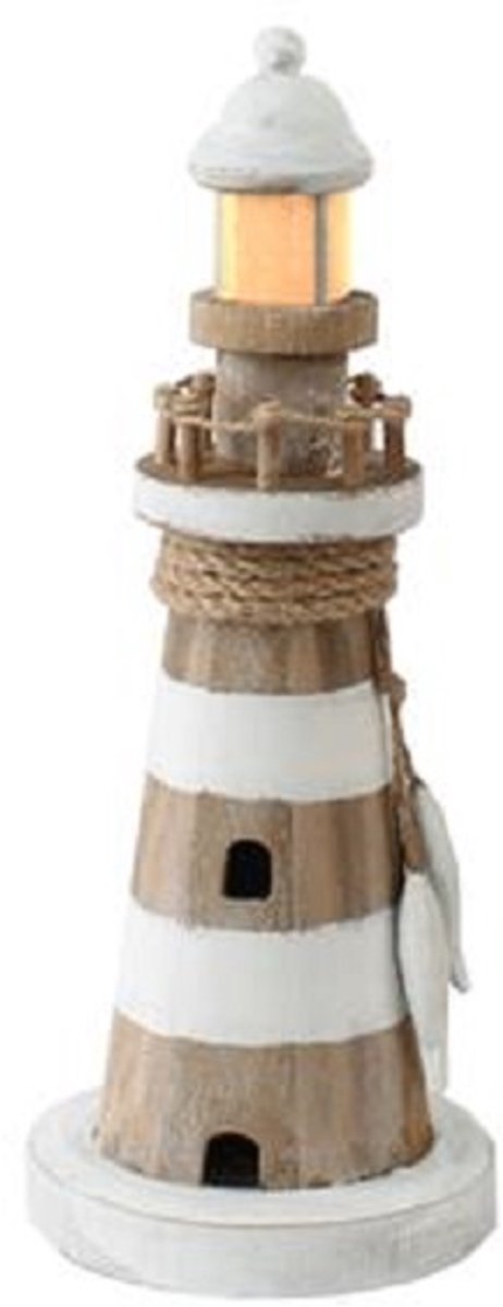 Vuurtoren hout met licht 11,5x11,5x29cm