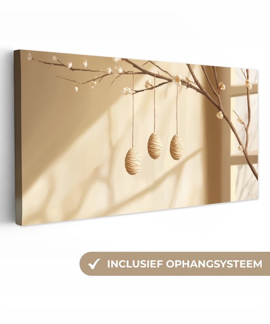 Canvas schilderij 100x50 cm - Exclusieve wanddecoratie Beige - Paastak - Eieren - Muurdecoratie woonkamer - Slaapkamer decoratie - Kamer accessoires - Schilderijen op canvas - Pasen - Paasdecoratie - Paas versiering