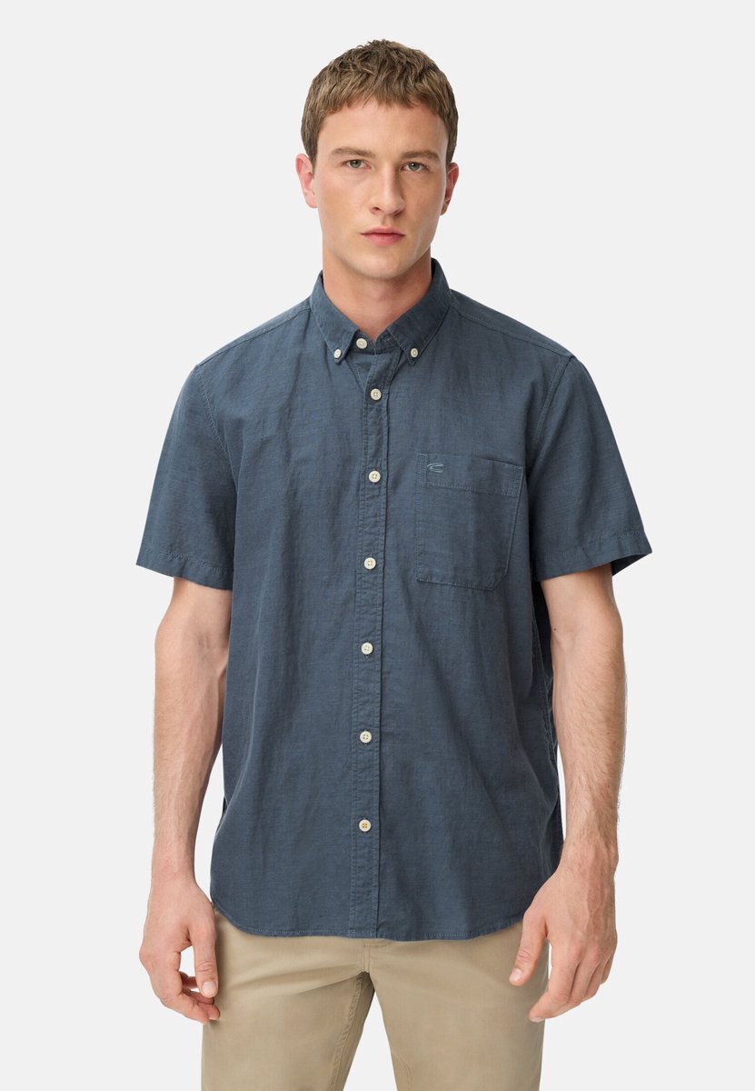camel active Korte mouwen overhemd van linnen-katoenmix - Maat menswear-S - Inktblauw