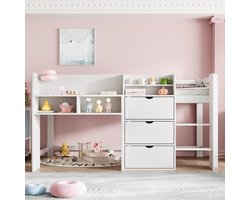 PHOEBE CAT Halfhoogslaper - 90x200 cm - Opbergruimte - Kinderbed - Wit