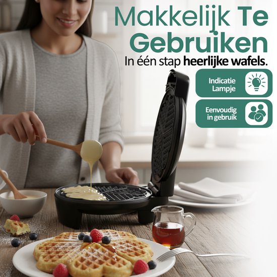 Emerio Wafelijzer - Hartvormig - 20cm Diameter - Regelbare Thermostaat - 1200W - Anti-aanbaklaag - Indicatielampje - WM-131149 Zwart van Emerio — afbeelding 3