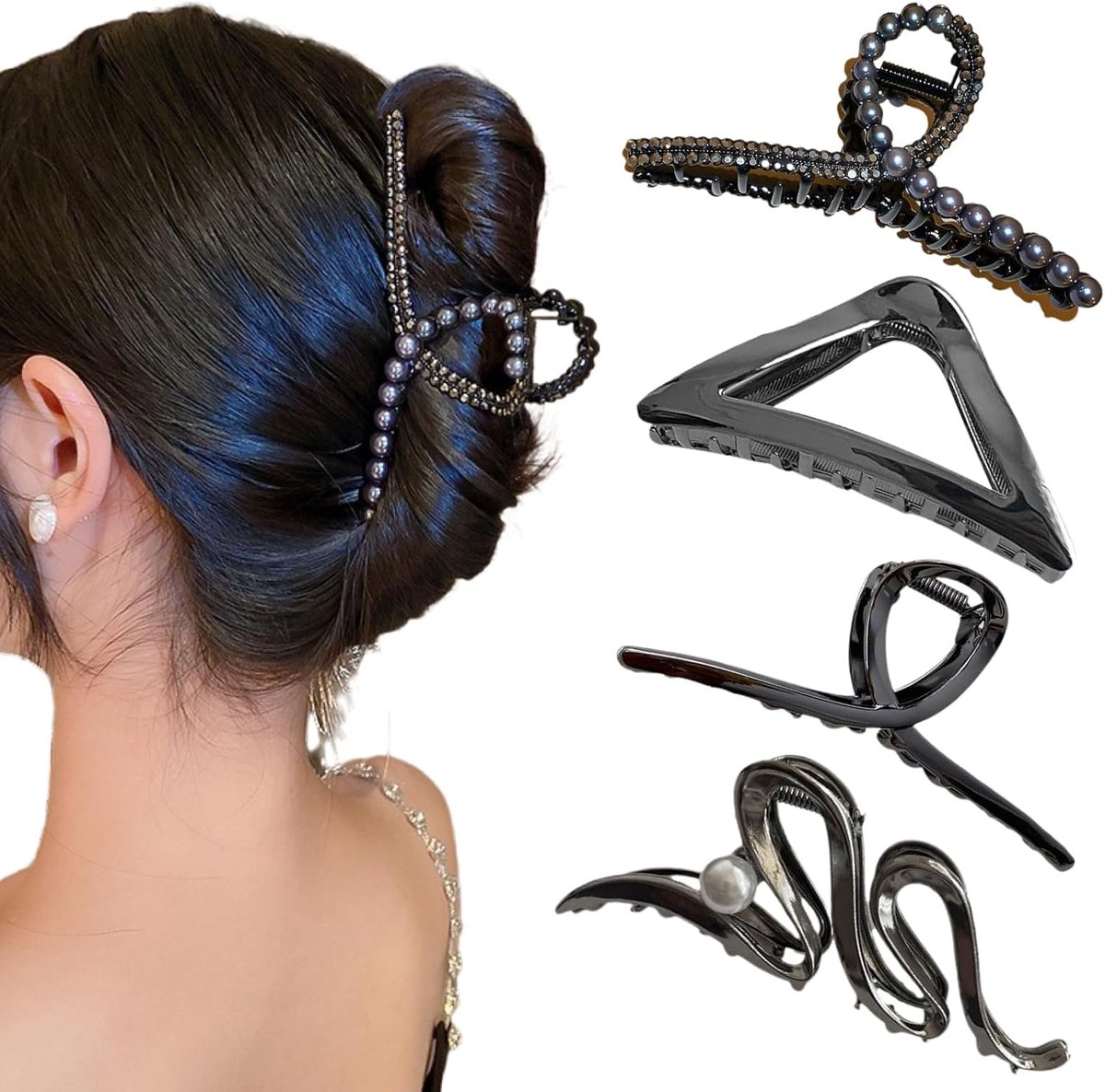 Grote Metalen Haarclips met Parels - Set van 4 Stuks voor Dames en Meisjes