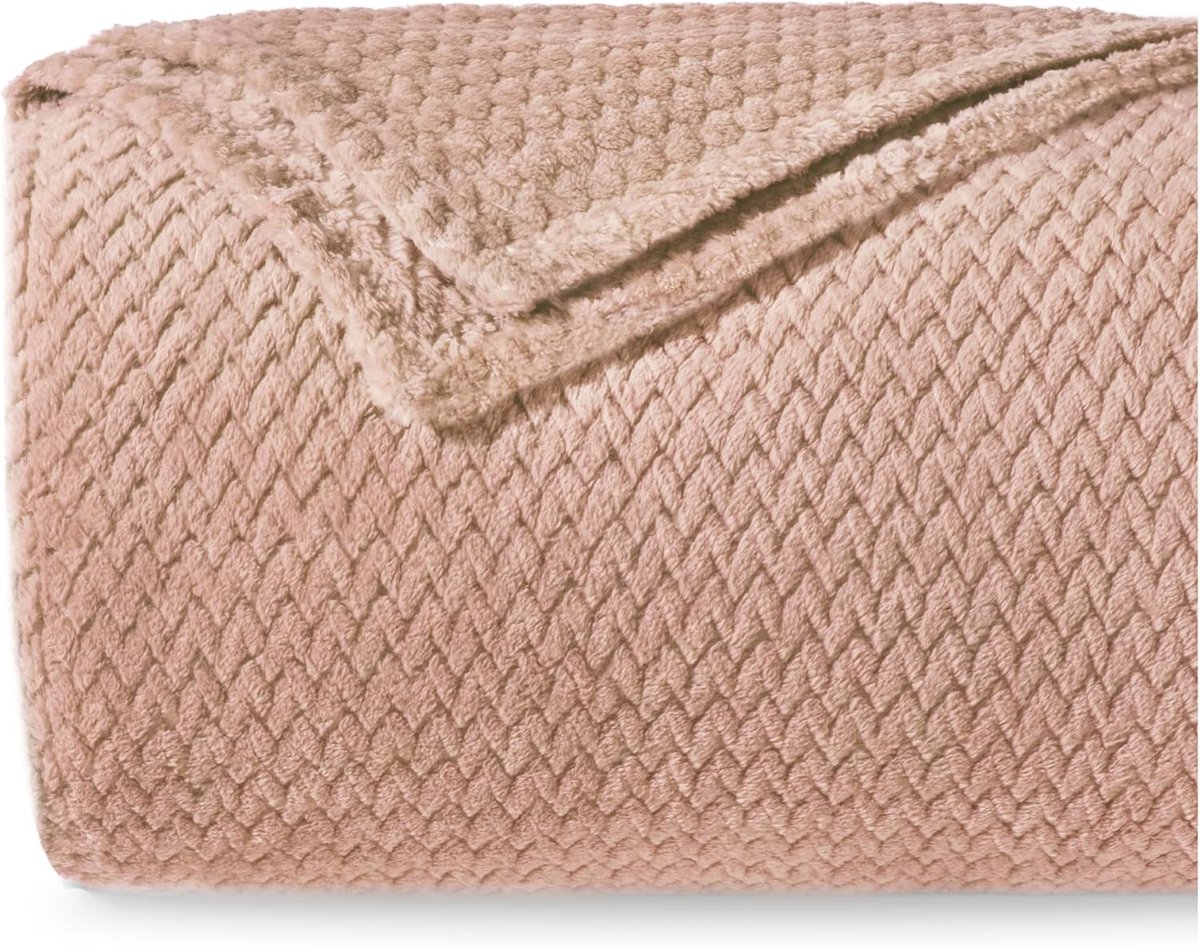 Zachte Banksprei met Chevron-patroon - 130 x 150 cm - Beige Microvezel Fleecedeken