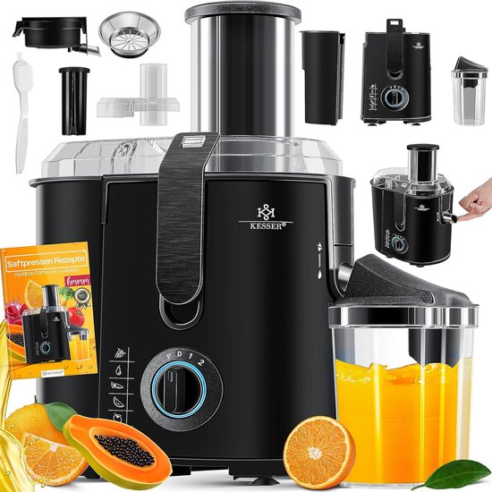 Luxe Slowjuicer – Sapcentrifuge Groenten en Fruit – Blender – Roestvrij Staal – Automatisch Schoonmaken – Instelbare Snelheid – 1100W – Zwart
