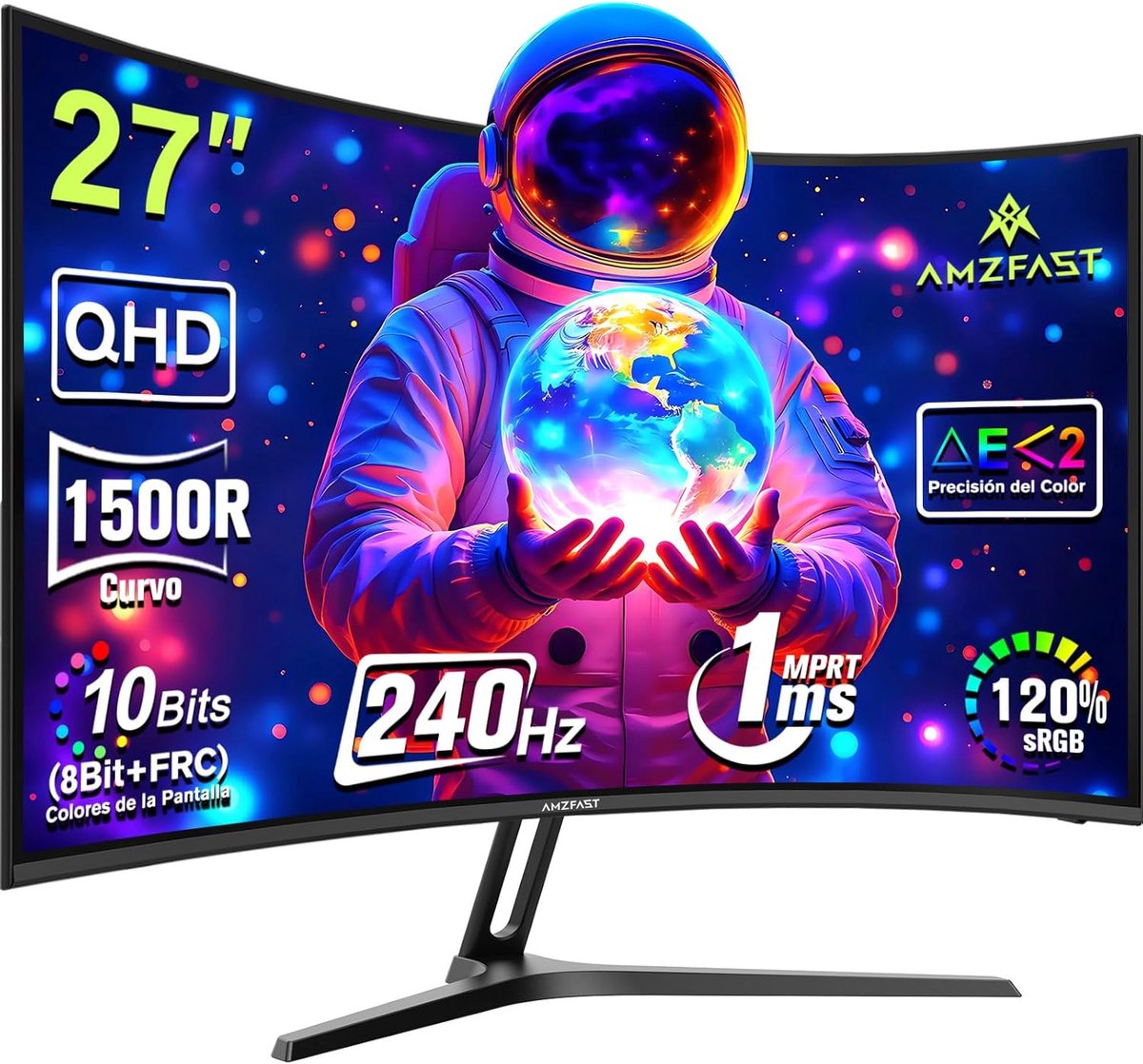 27 Inch Gaming Monitor met 240Hz en QHD - Gebogen Scherm, Snelle Reactietijd, en Adaptive Sync