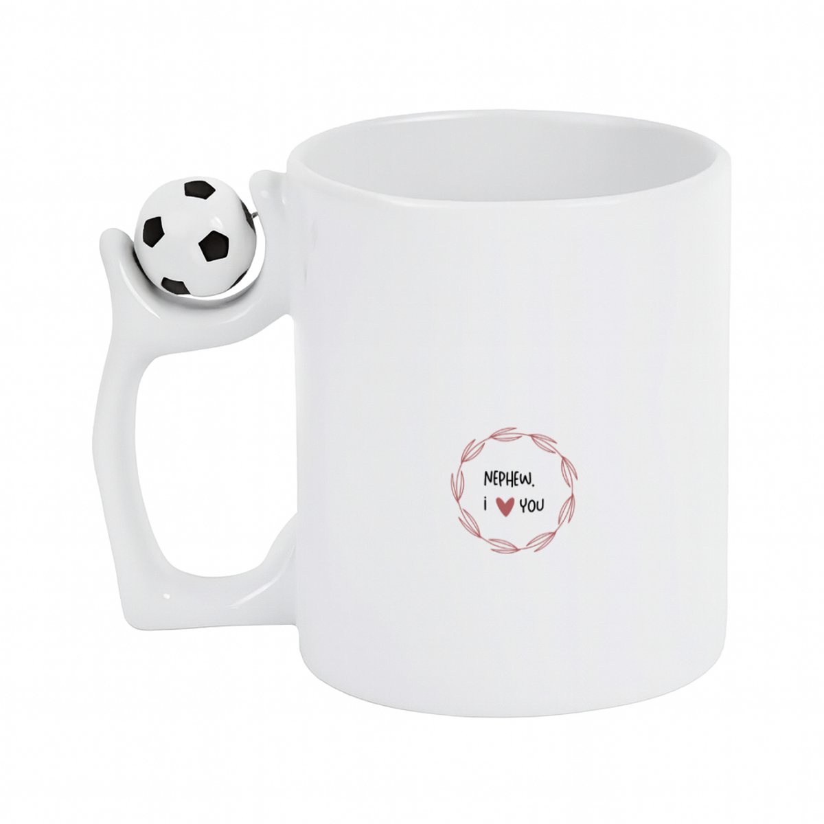 Hacebo® - nephew I love you koffiebeker met voetbal wit - Neef - de liefste neef - thee mok - koffie beker - verjaardagscadeau - verjaardag - cadeau - cadeautje voor neef - neef artikelen - kado - geschenk - gift - koffiemok - 330 ML