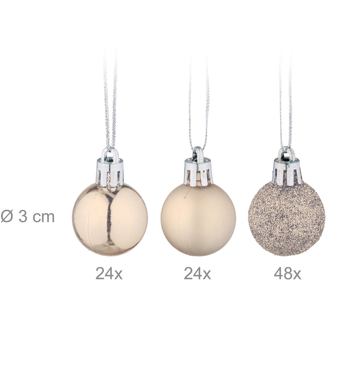 kerstballen set van 96 - plastic - 3 cm - mat - glanzend - glitters - champagne – foto 6