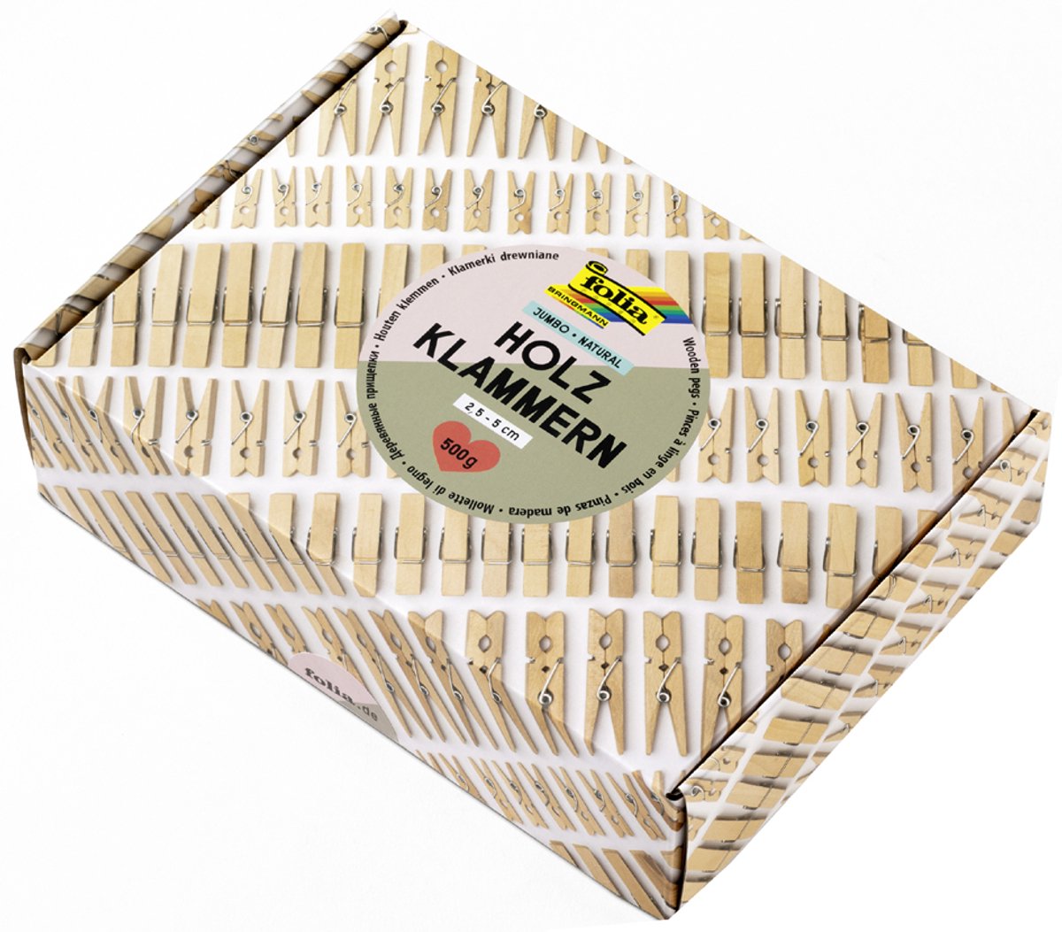folia Houten wasknijpers mix NATURAL Jumbobox, 500 g