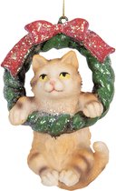 Clayre & Eef Suspension de Noël Chat 6x5x9 cm Plastique Marron