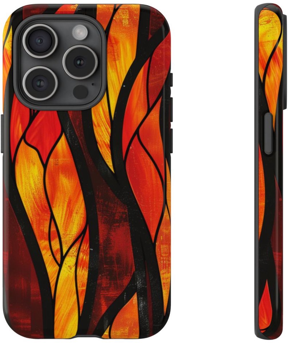 Glas-in-Lood Vlammen Design – Telefoonhoesje Geschikt voor iPhone 15 Pro