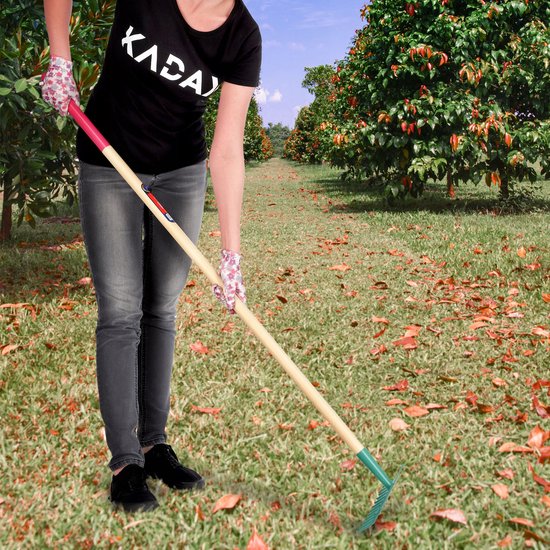 KADAX Hark voor dames, platte hark met lange steel, gazonhark voor tuin, stenen, takken, tuingereedschap, tuingereedschap, hooikoork, met harde kop (12 tanden) van Merkloos	 — afbeelding 5