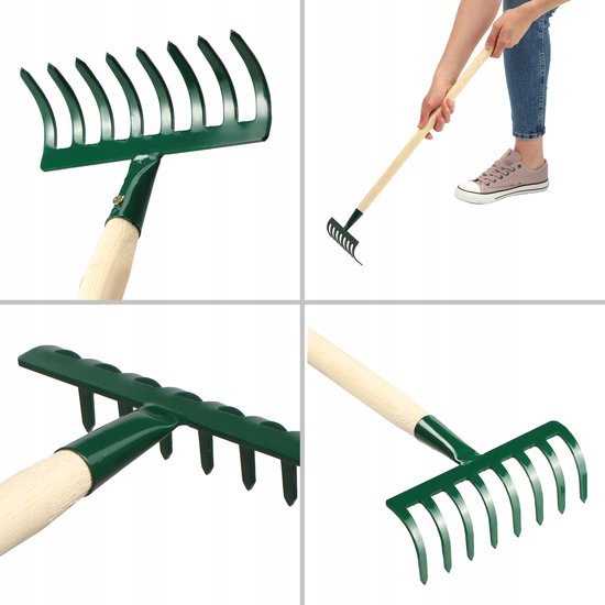 KADAX Handhark, kleine metalen hark met houten handvat voor tuinieren, duurzame tuinhark voor het losmaken van grond en het verwijderen van onkruid (groen, 8 tanden) van Merkloos	 — afbeelding 2