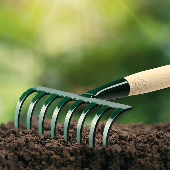 KADAX Handhark, kleine metalen hark met houten handvat voor tuinieren, duurzame tuinhark voor het losmaken van grond en het verwijderen van onkruid (groen, 8 tanden) van Merkloos	 — afbeelding 4