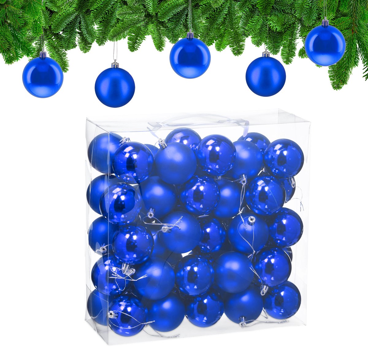 kerstballen set van 50 - Ø 6 cm - glanzend - mat - kunststof - blauw