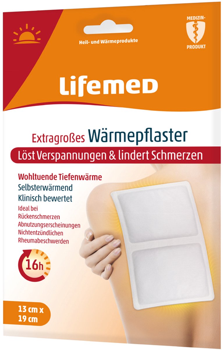 Lifemed Extra Grote Warmtepleister – 19 x 13 cm – Zelfverwarmend – Voor Rug, Nek & Spieren