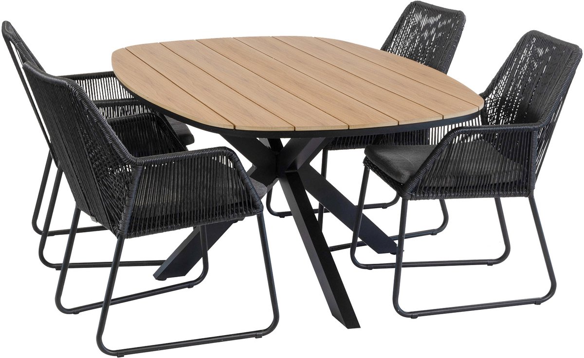 5-delige tuinset | 4 Mona tuinstoelen (Black) | Tuintafel Cadiz 180x115cm (Black)