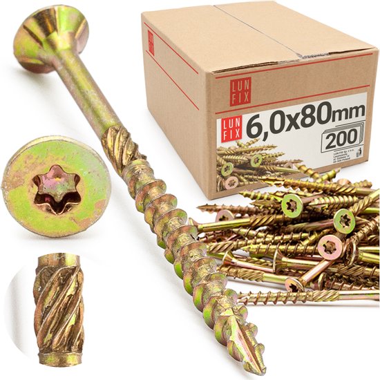 LUN FIX - Vis à tête fraisée 6x80 pour bois KMWHT - 200 pièces